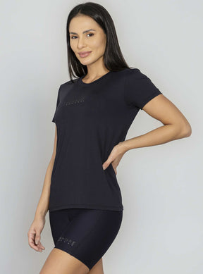 T-shirt Decote Redondo Preto Run More