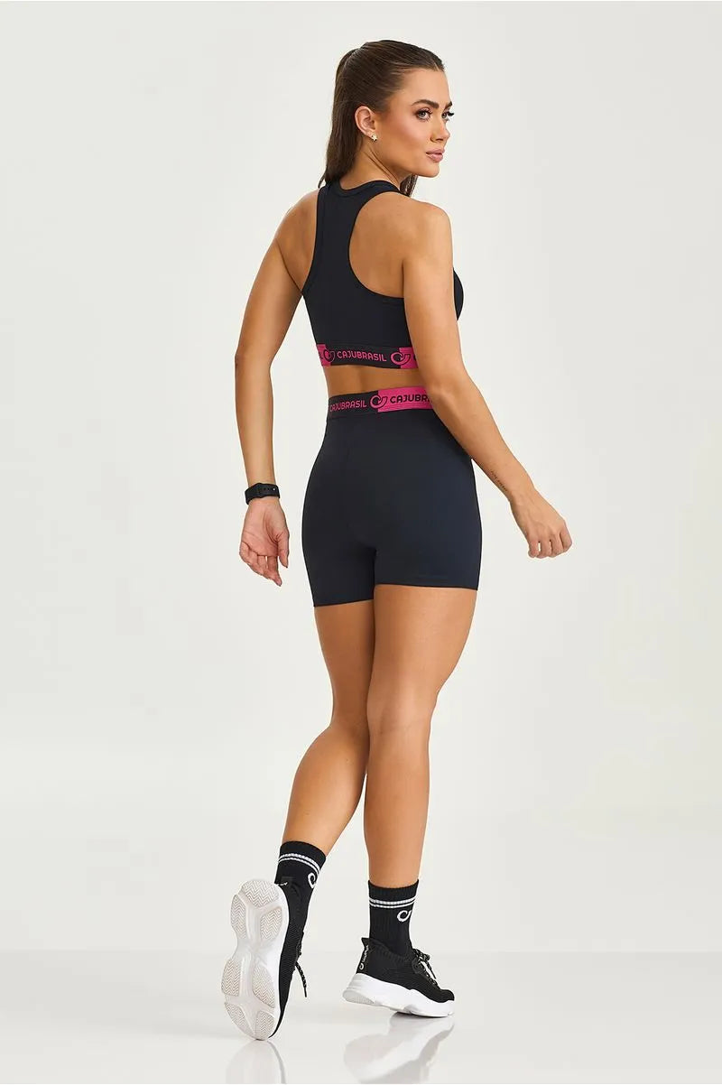 Short Com Cós De Elástico Preto Caju Brasil