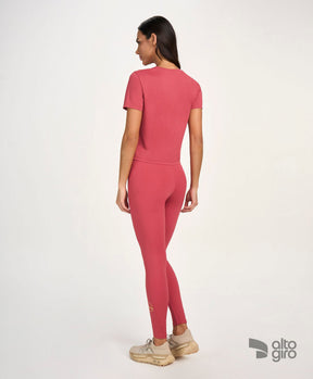 Legging Recortes Vermelho Romã Alto Giro