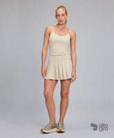 Saia Pregas Com Shorts Interno Bege Alto Giro