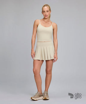 Saia Pregas Com Shorts Interno Bege Alto Giro