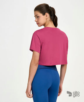 T-Shirt Cropped Símbolo Rosa Escuro Alto Giro