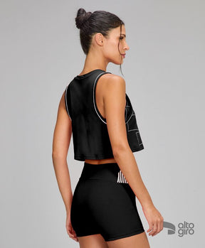 Regata Cropped Símbolo Frisos Preto Alto Giro