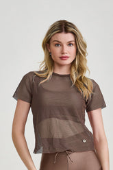 Blusa De Tela Costas Transpassadas Marrom Caju Brasil