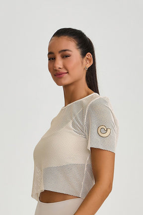 Cropped De Tela Com Aplicação Off White Caju Brasil