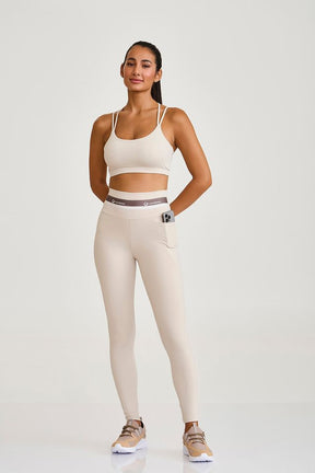 Legging Pro Com Elástico No Cos e Bolso Off White Caju Brasil