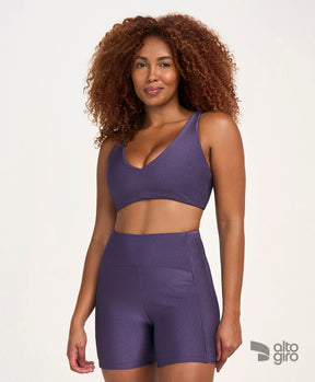 Top Decote V Rib Shine Roxo Velvet Alto Giro