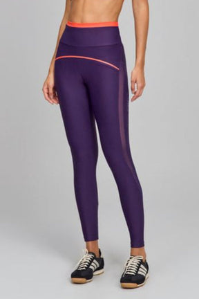 Legging Sustentação Recortes Tule Roxo Royale Alto Giro