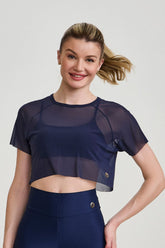 Cropped De Tule Azul Marinho Caju Brasil
