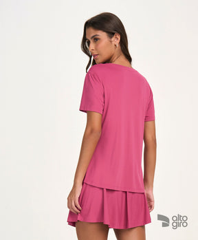 T-shirt Eterna Gola Redonda Rosa Escuro Alto Giro