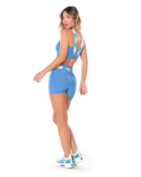 Shorts Cos Elastico Daisy Azul Vestem