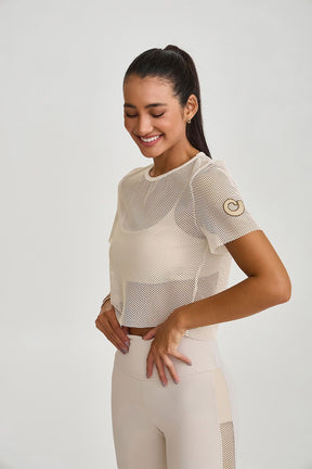 Cropped De Tela Com Aplicação Off White Caju Brasil