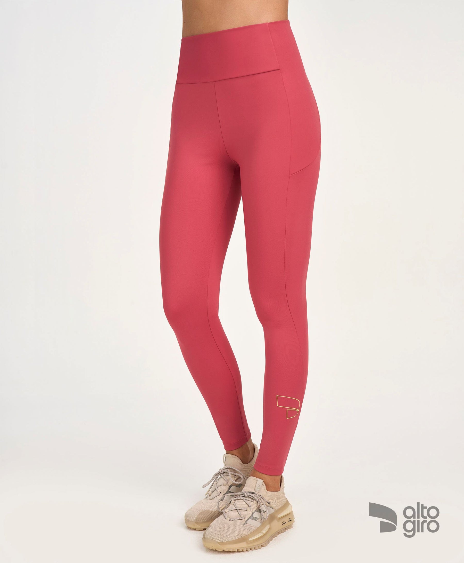 Legging Recortes Vermelho Romã Alto Giro