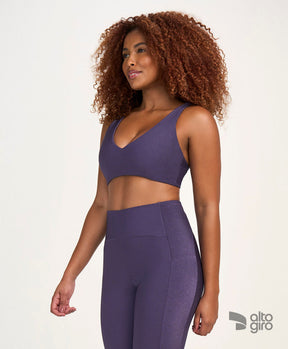 Top Decote V Rib Shine Roxo Velvet Alto Giro