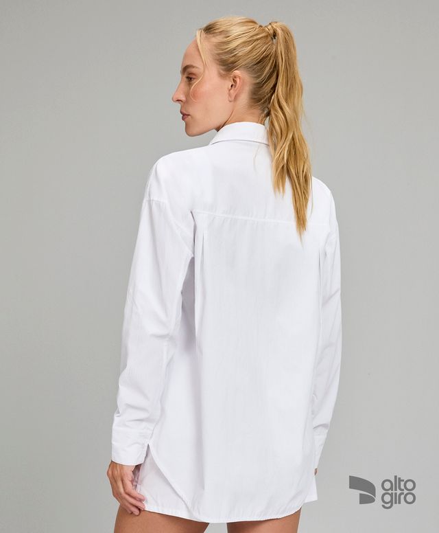 Camisa Oversized Listrada Branco Alto Giro