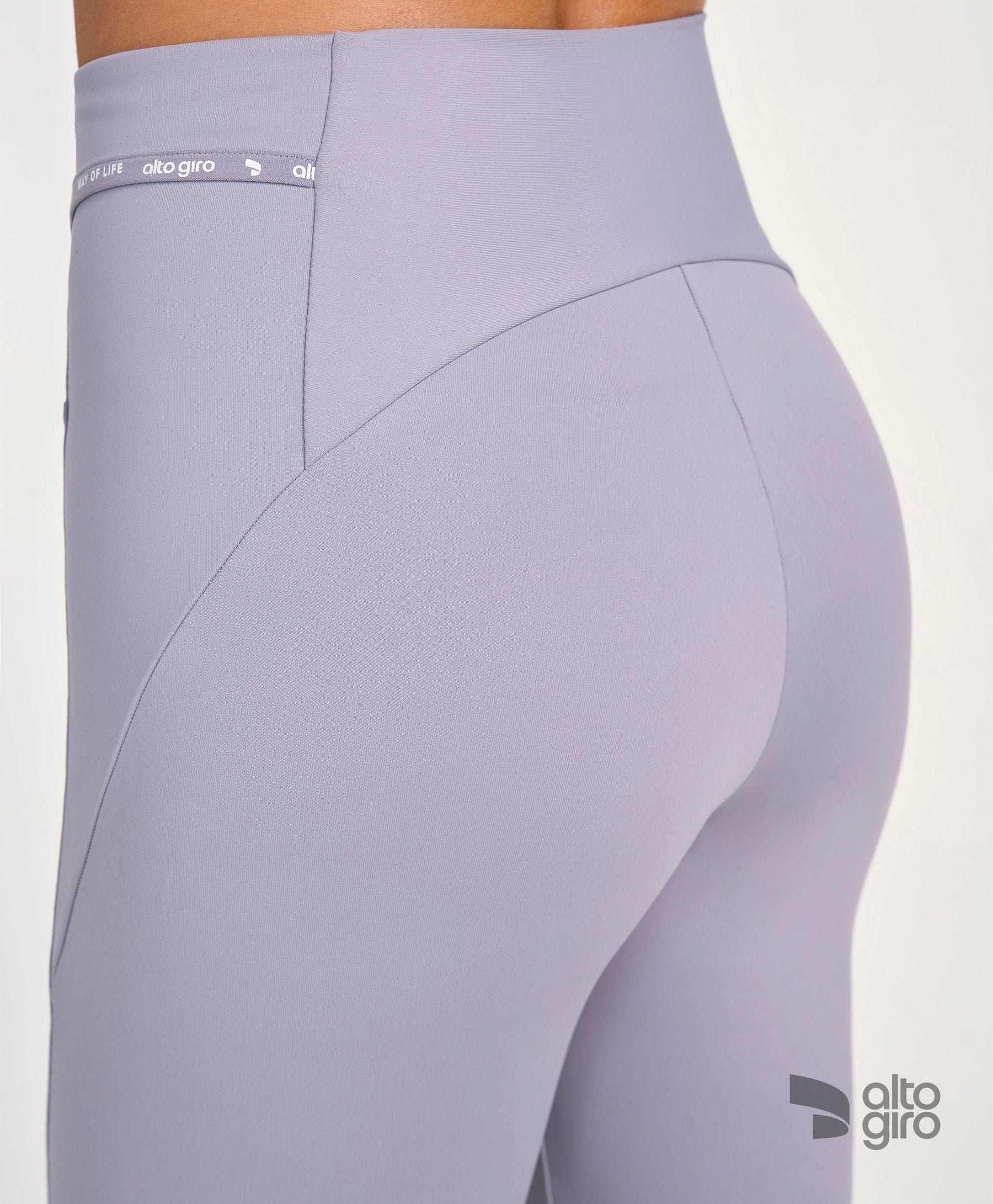 Legging Bolsos Laterais Com Lapela Cinza Alto Giro
