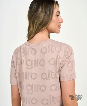 T-Shirt Cropped Mesh Bege Suave Alto Giro
