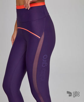 Legging Sustentação Recortes Tule Roxo Royale Alto Giro