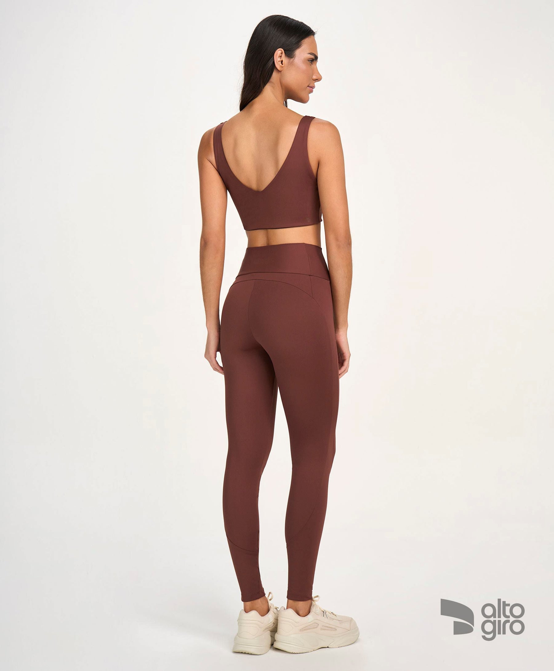 Legging Zig Com Recortes Marrom Cappuccino Alto Giro