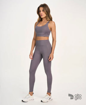 Legging Recortes Cinza Alto Giro