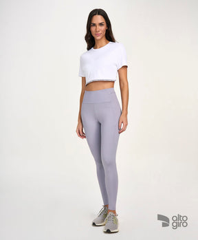 Legging Bolsos Laterais Com Lapela Cinza Alto Giro