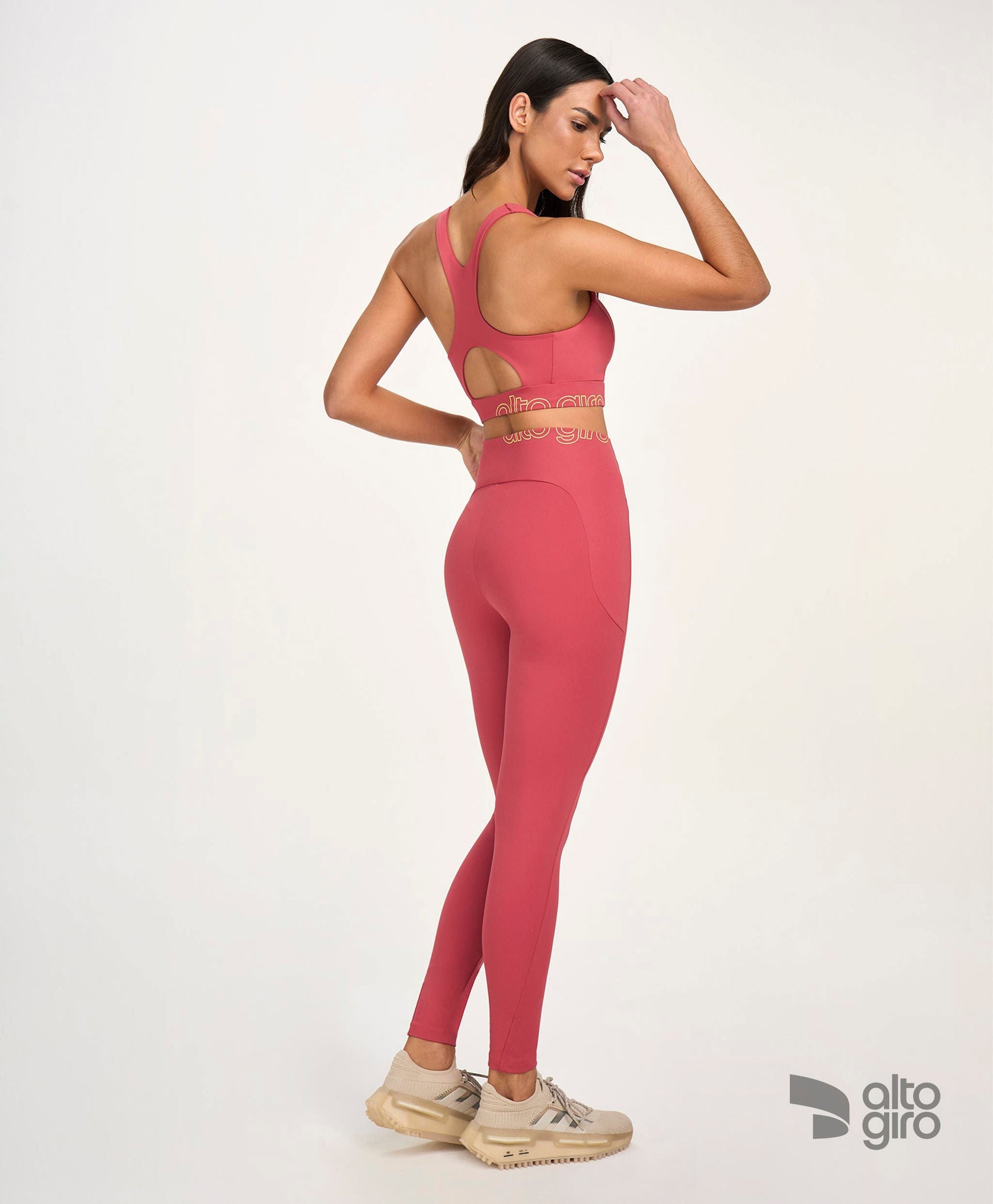Legging Recortes Vermelho Romã Alto Giro
