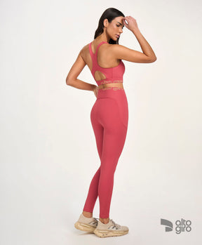 Legging Recortes Vermelho Romã Alto Giro