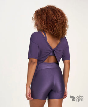 T-shirt Cropped Torcido Costas Roxo Velvet Alto Giro