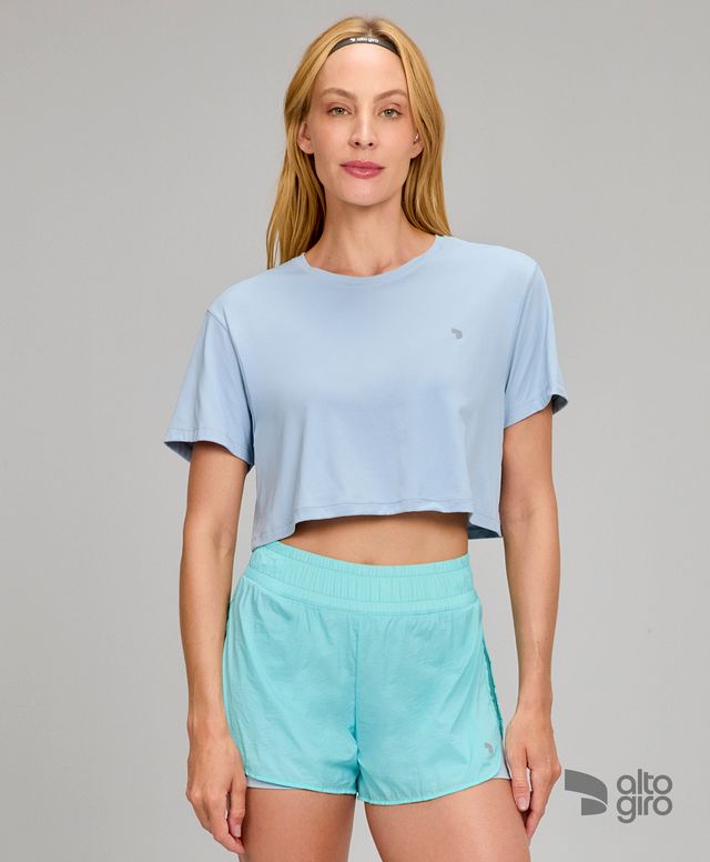 T-shirt Cropped Eterna Azul Cristalino Alto Giro
