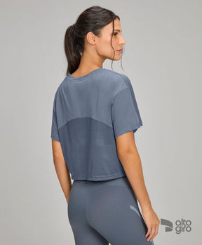 T-shirt Cropped Tule Costas Cinza Metropole Alto Giro