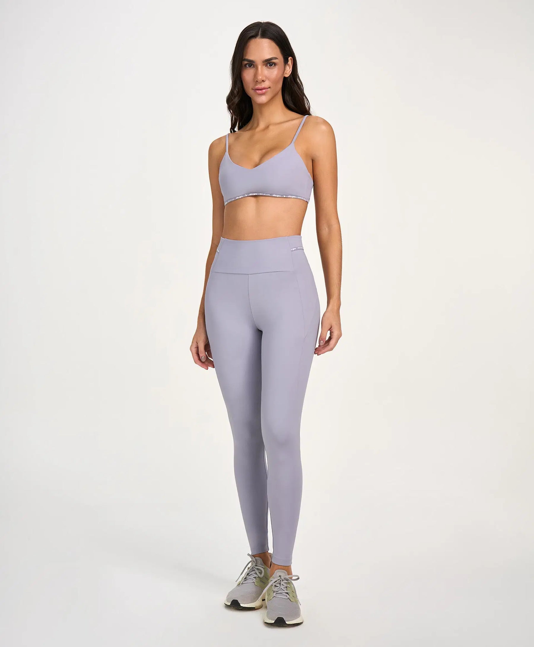 Legging Bolsos Laterais Com Lapela Cinza Alto Giro