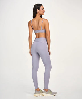 Legging Bolsos Laterais Com Lapela Cinza Alto Giro