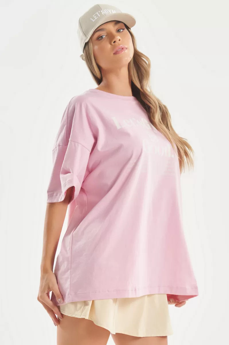 Camiseta Oversized Minimal Glow Rosa Claro Lets Gym