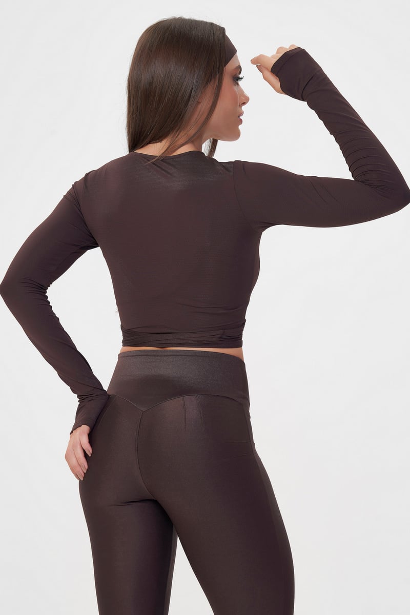 Cropped Transpassado Equilibrium Marrom Lets Gym
