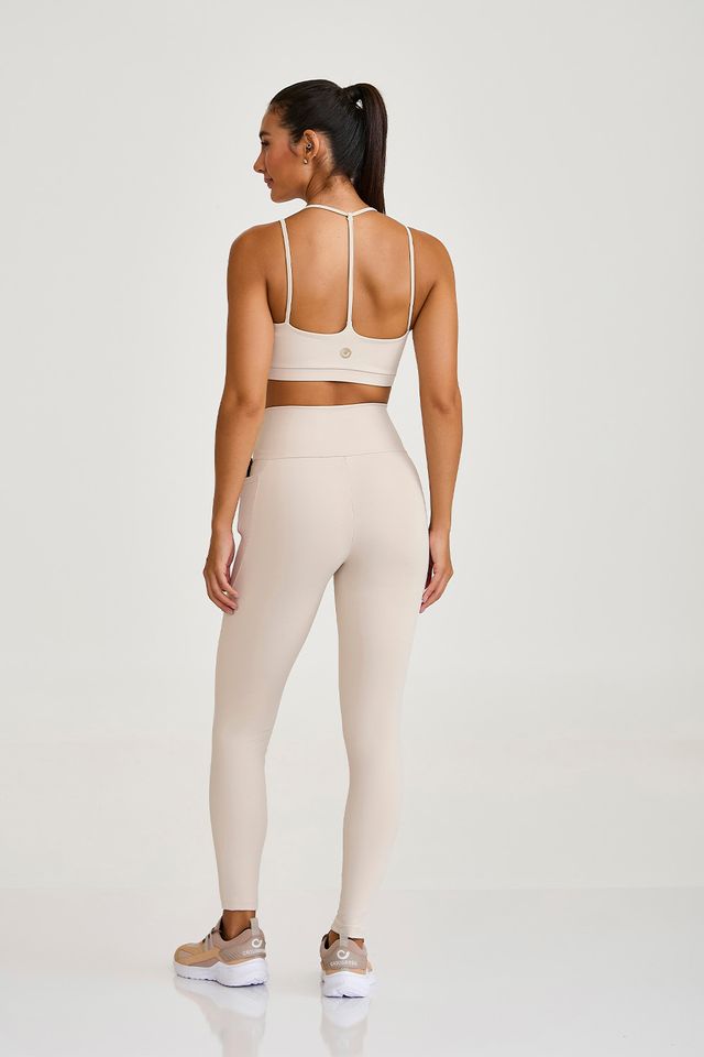 Legging Pro Com Elástico No Cos e Bolso Off White Caju Brasil