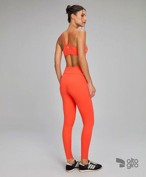 Legging Assimetrica Listras e Bolsos Vermelho Vibrante Alto Giro