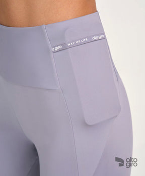 Legging Bolsos Laterais Com Lapela Cinza Alto Giro