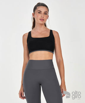 Top Regata Dupla Face Rib Shine Preto Alto Giro