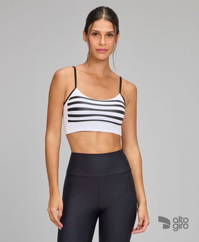 Top Regata Com Bojo Listras Branco Alto Giro