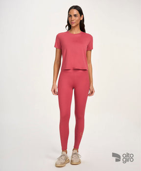 Legging Recortes Vermelho Romã Alto Giro