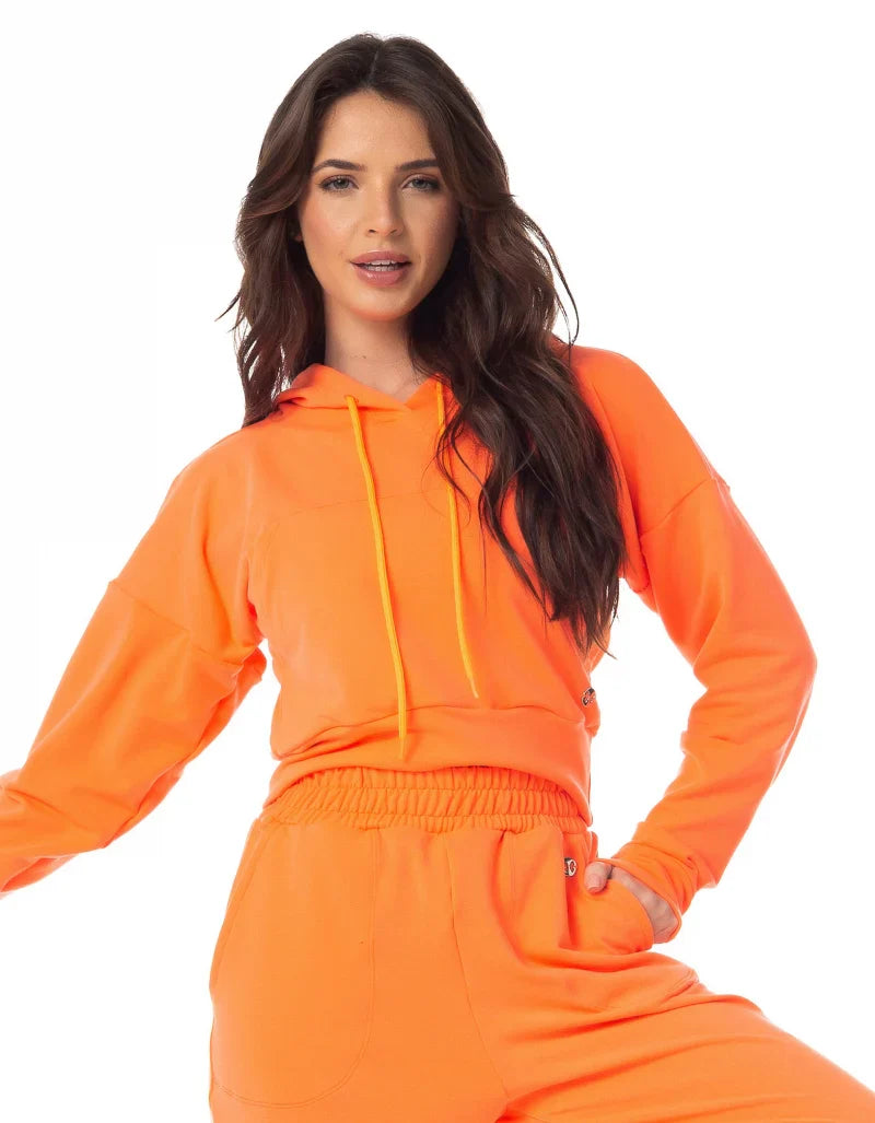 Conjunto Blusa Com Capuz e Calça Jogger Laranja Neon Vestem