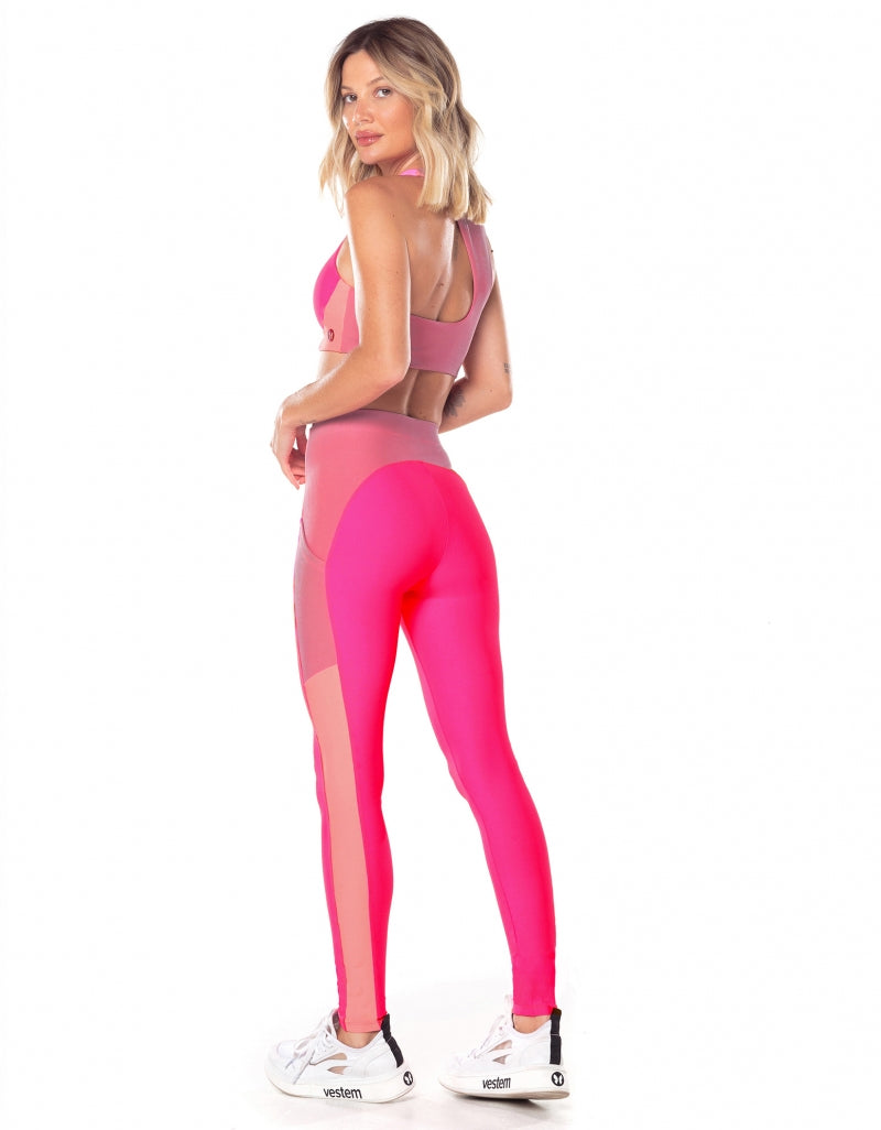 Legging Fuso com Bolsos Laterais Waves Pink Neon Vestem