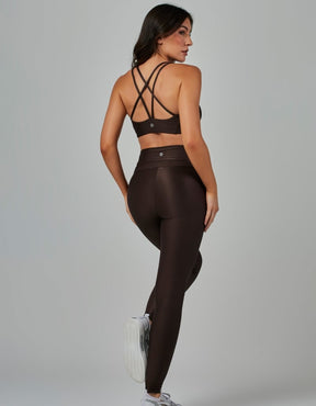 Legging Fusô com Bolso Shine Marrom Coffee Vestem