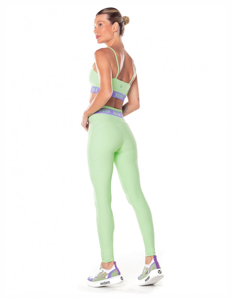 Legging Fuso Cós Elástico Hera Verde Menta Vestem
