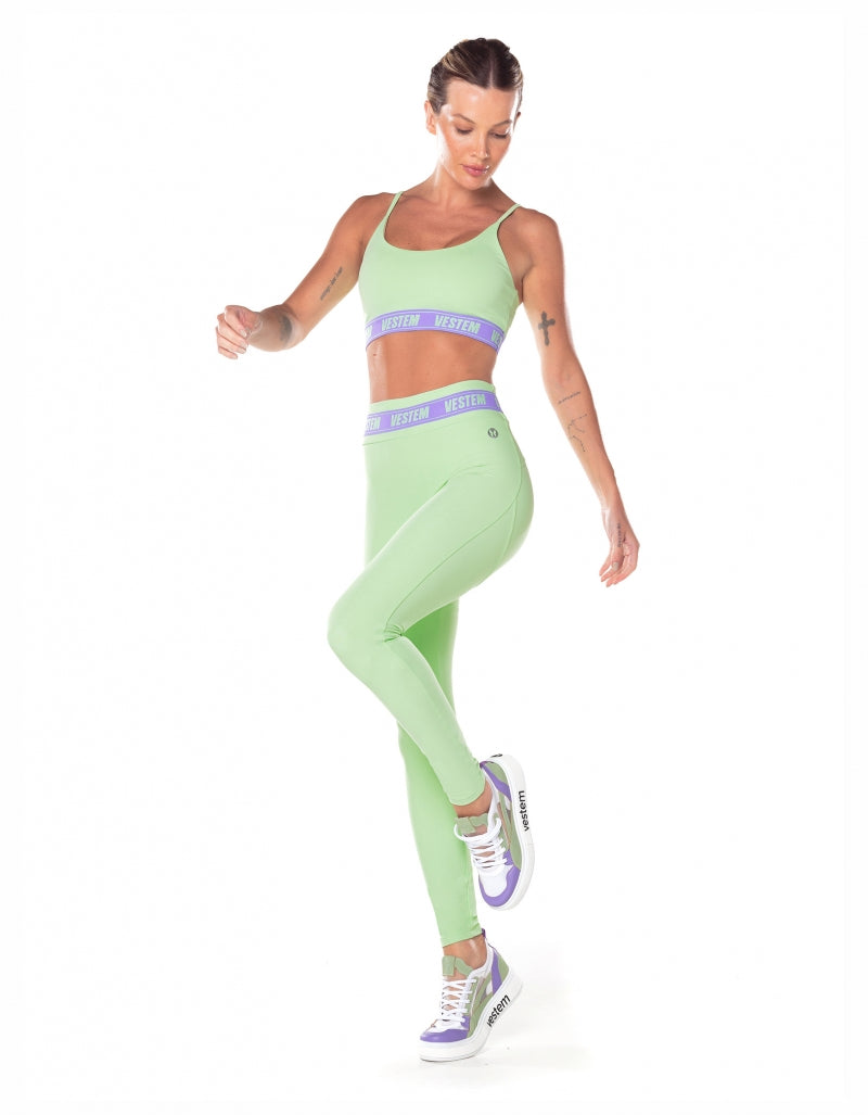 Legging Fuso Cós Elástico Hera Verde Menta Vestem